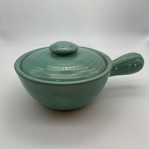Vintage Ceramic Ringware Small Fondue Style Pot with Lid Mint Green
